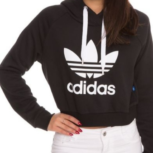 adidas Tops - Adidas Cropped Women’s Black & White Hoodie, size small